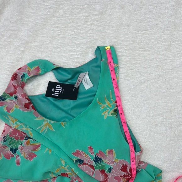 Green Floral Sleeveless Mini Dress with White Trim - Picture 4 of 6